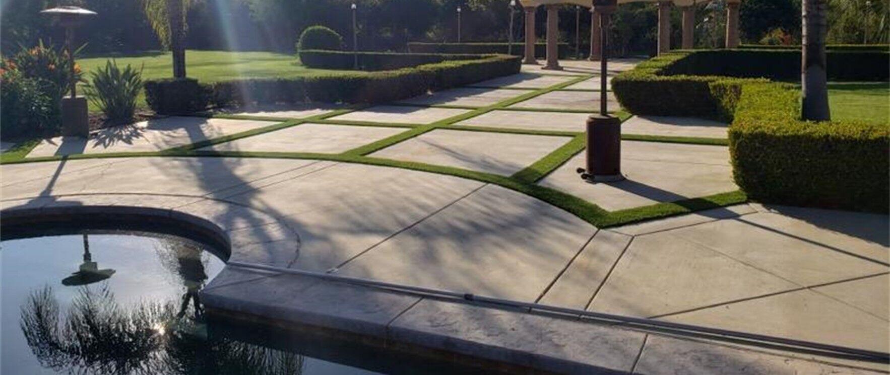 Pool Deck Concrete Pavers and Turf Riverside Pavers & Artificial Grass for any outdoor living area